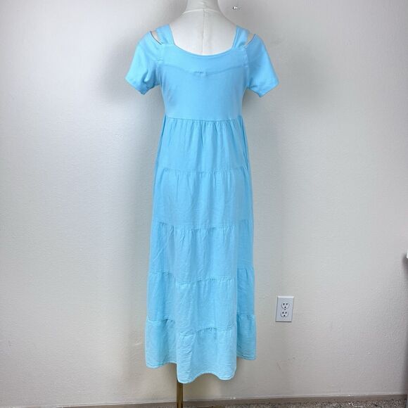 Drawstrings Of Malibu Dress Womens Extra Small 90s Y2K Midi Beach Boho Blue - Picture 9 of 9